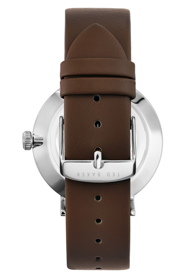 Phylipa Multifunction Leather Strap Watch, 41mm, Alternate, color, BROWN