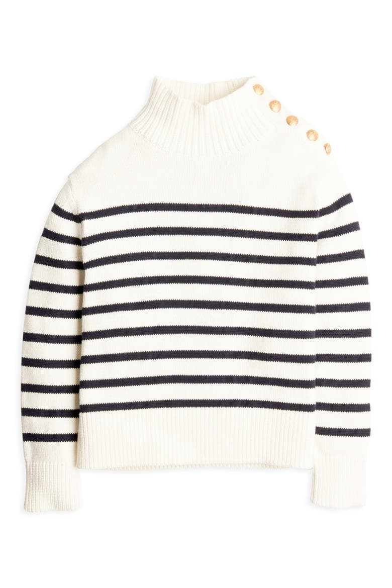 Stripe Mock Neck Sweater, Alternate, color, ANTIQUE WHITE