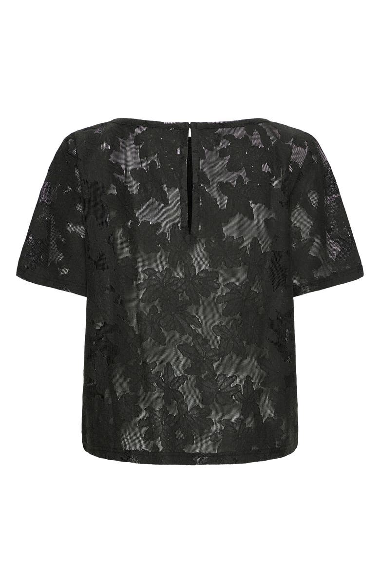 ICHI Short Sleeve Lace Shirt, Alternate, color, Black