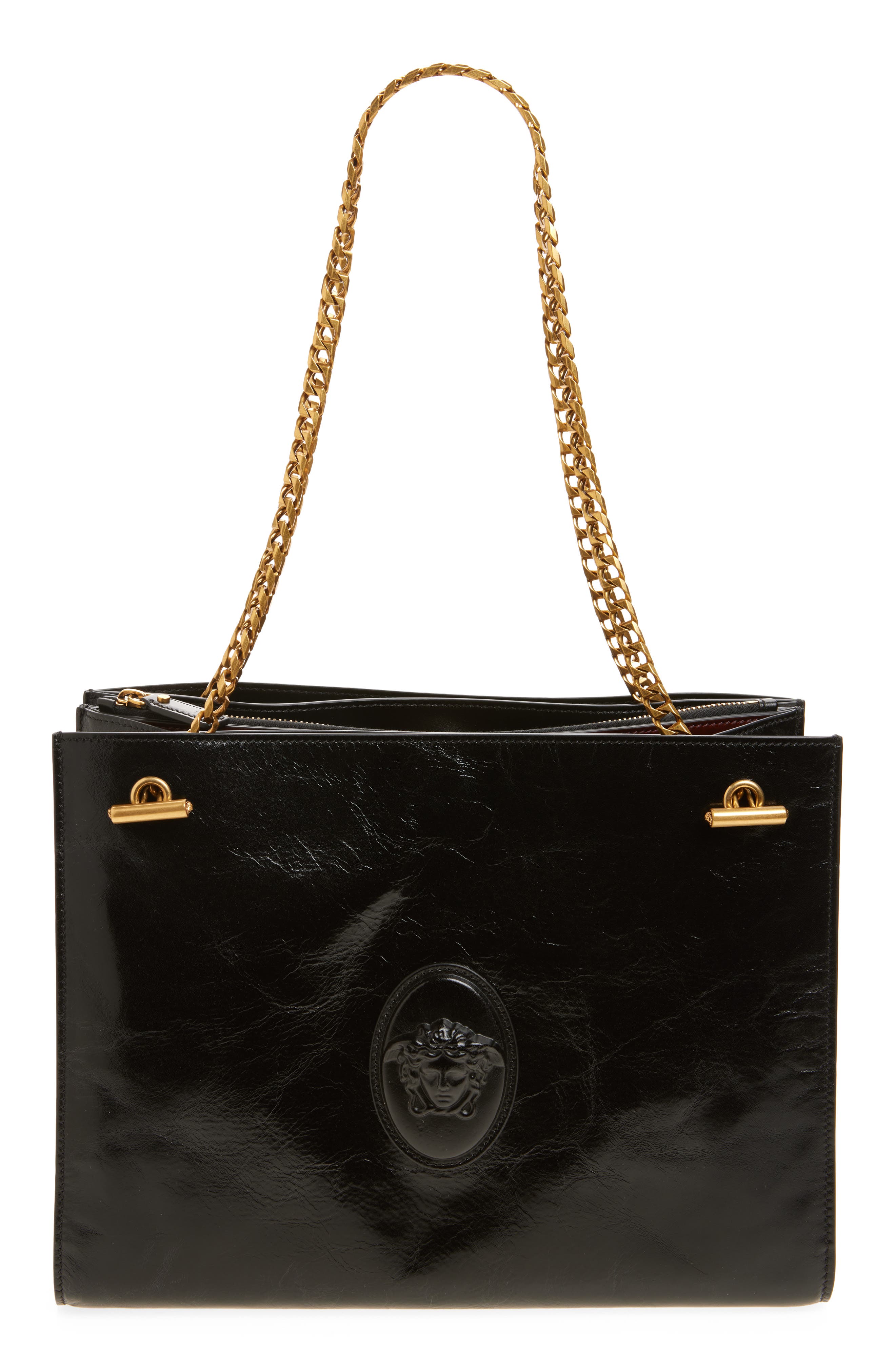 Versace Medium Cabine Shoulder Bag, Main, color, Black-Gold