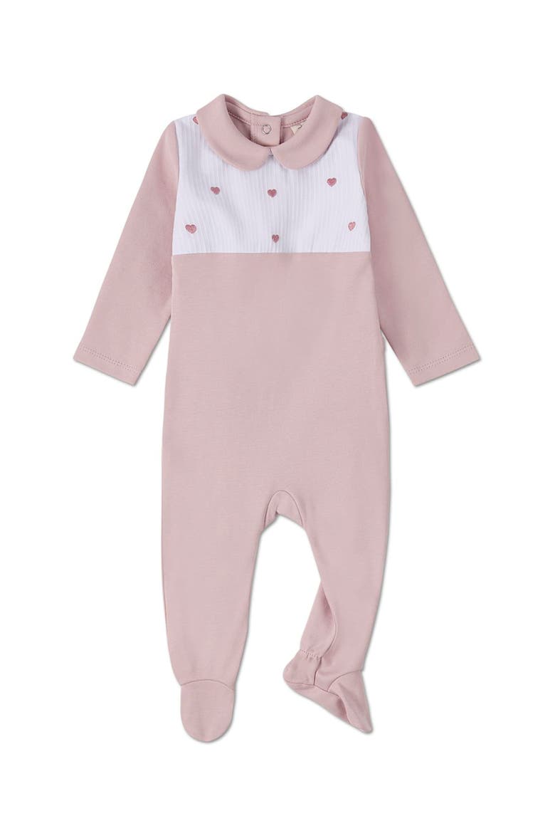 Baby Girls Petite Hearts Pintuck Cotton Footie, Main, color, Lilac