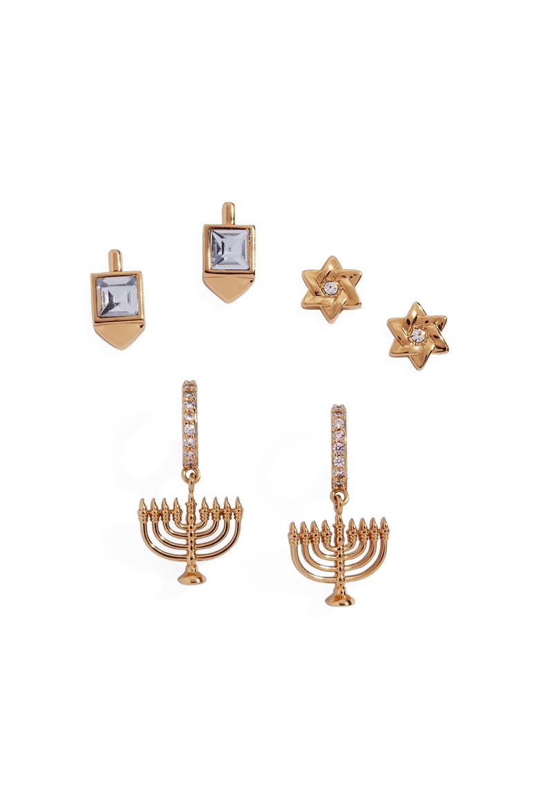 Hanukkah Earring Stud Set, Main, color, Gold