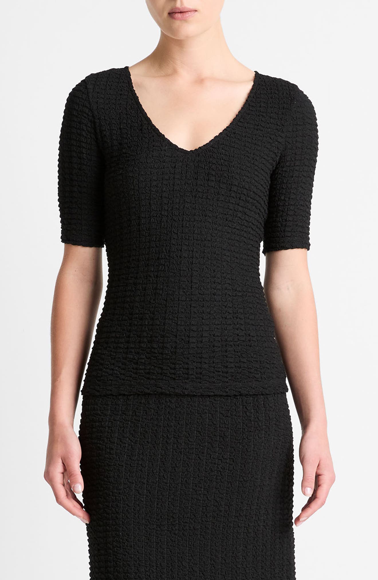 Vince Textured V-Neck Knit Top