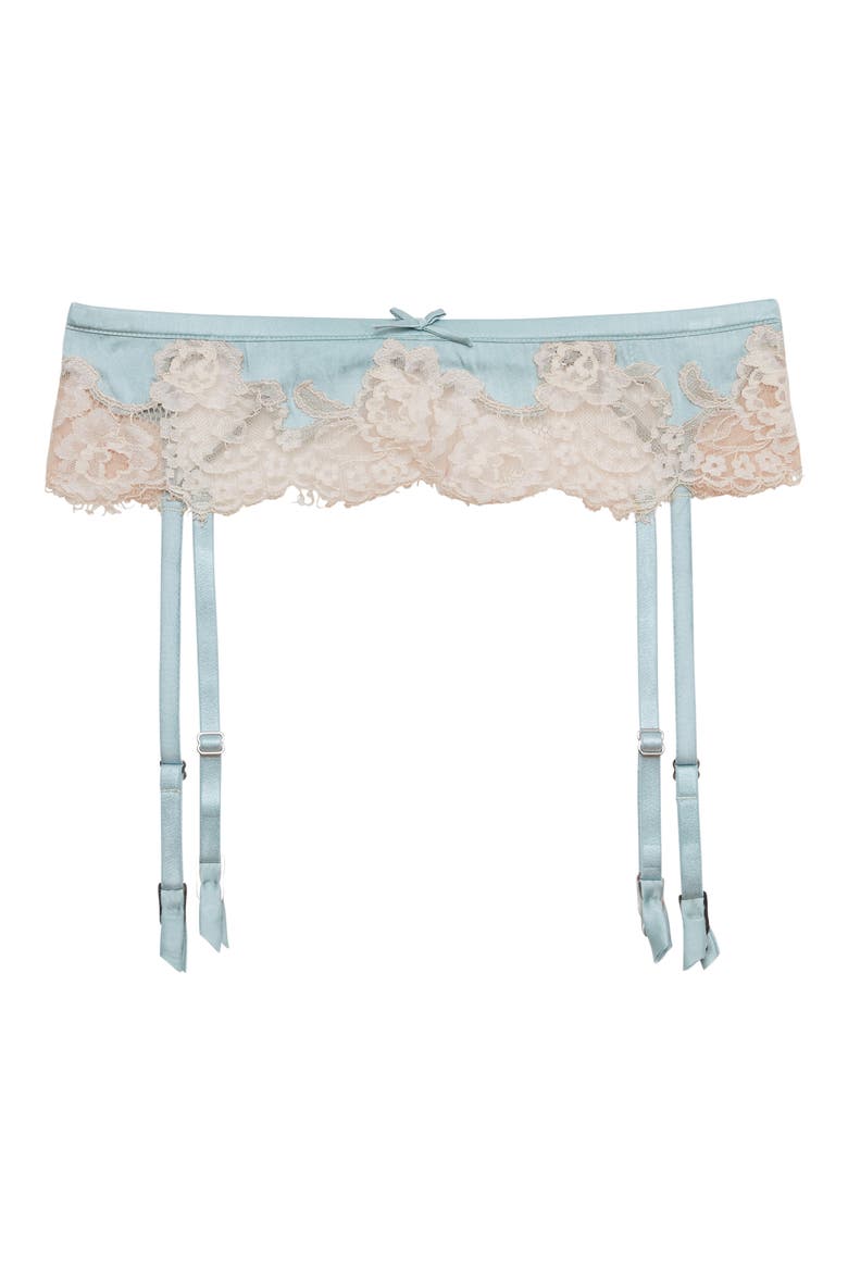 Juliet Lace Trim Stretch Silk Garter Belt, Main, color, FROSTED MINT