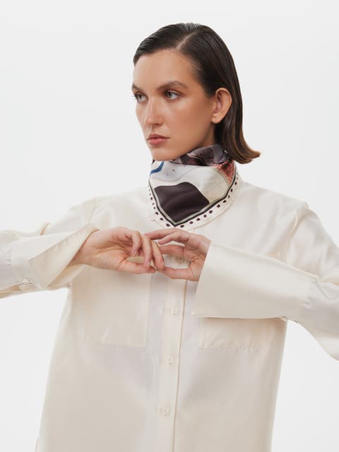 Hand Rolled Floral Print Silk Bandana