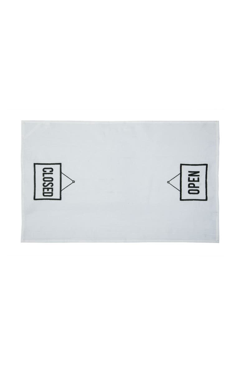 Open/Closed Typography Phrases Embroidered Reversible Kitchen Hand Towel, Alternate, color, Black