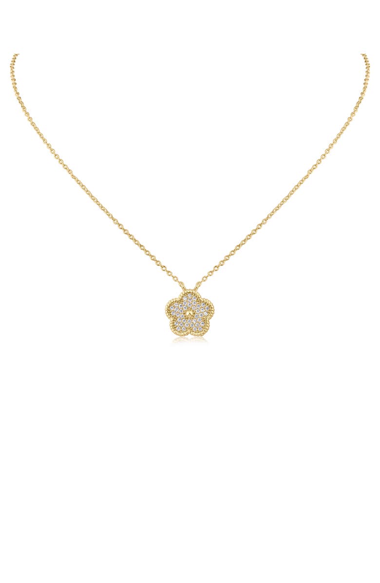 CZ by Kenneth Jay Lane Pavé Cubic Zirconia Clover Pendant Necklace, Main, color, Clear Gold