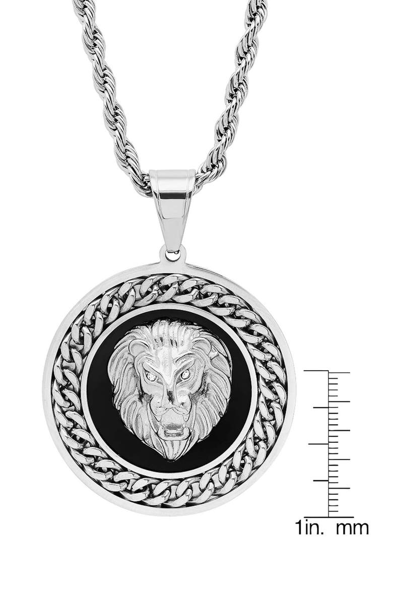 Men's Lion Head Medallion Pendant Necklace, Alternate, color, SILVER