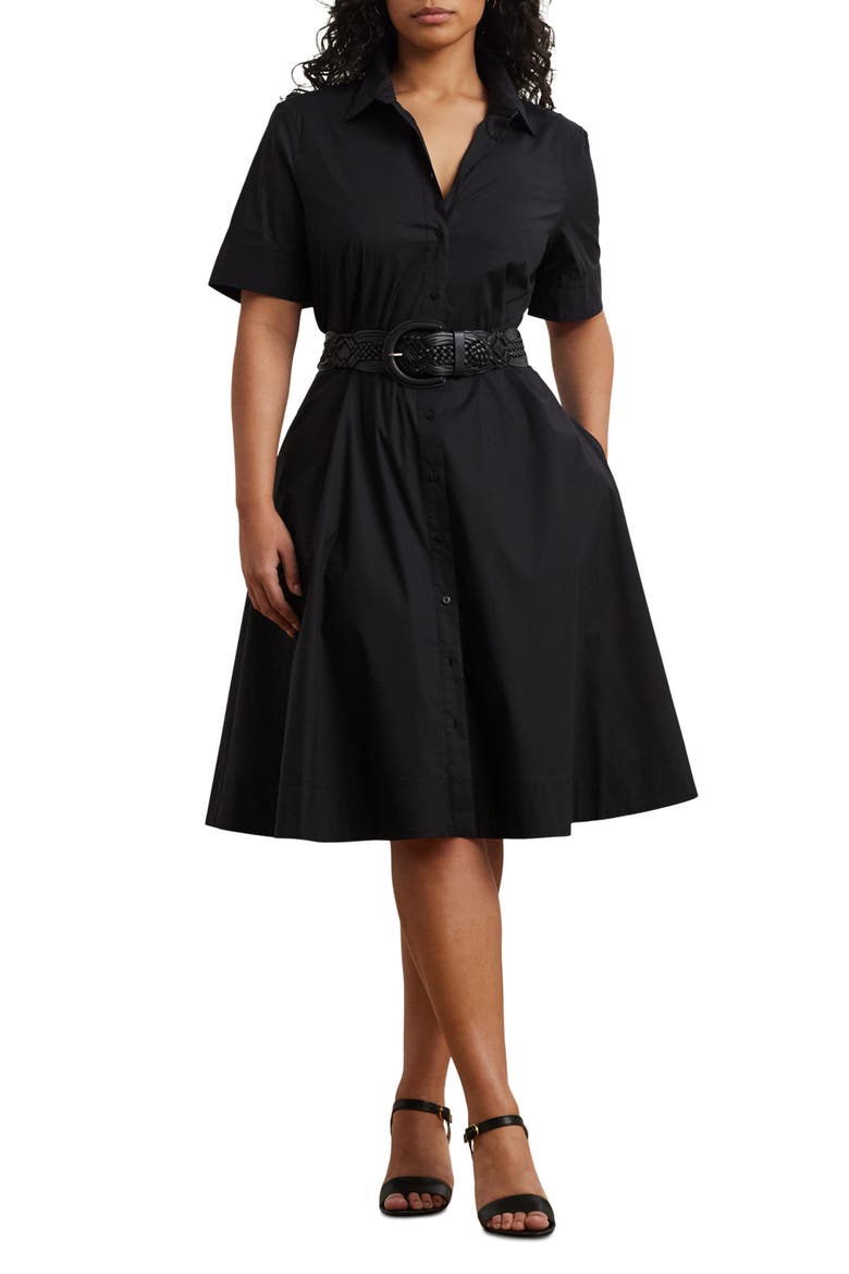 ralph lauren black shirt dress Ralph Lauren Plus Cotton Blend Elbow Sleeve Shirt Dress