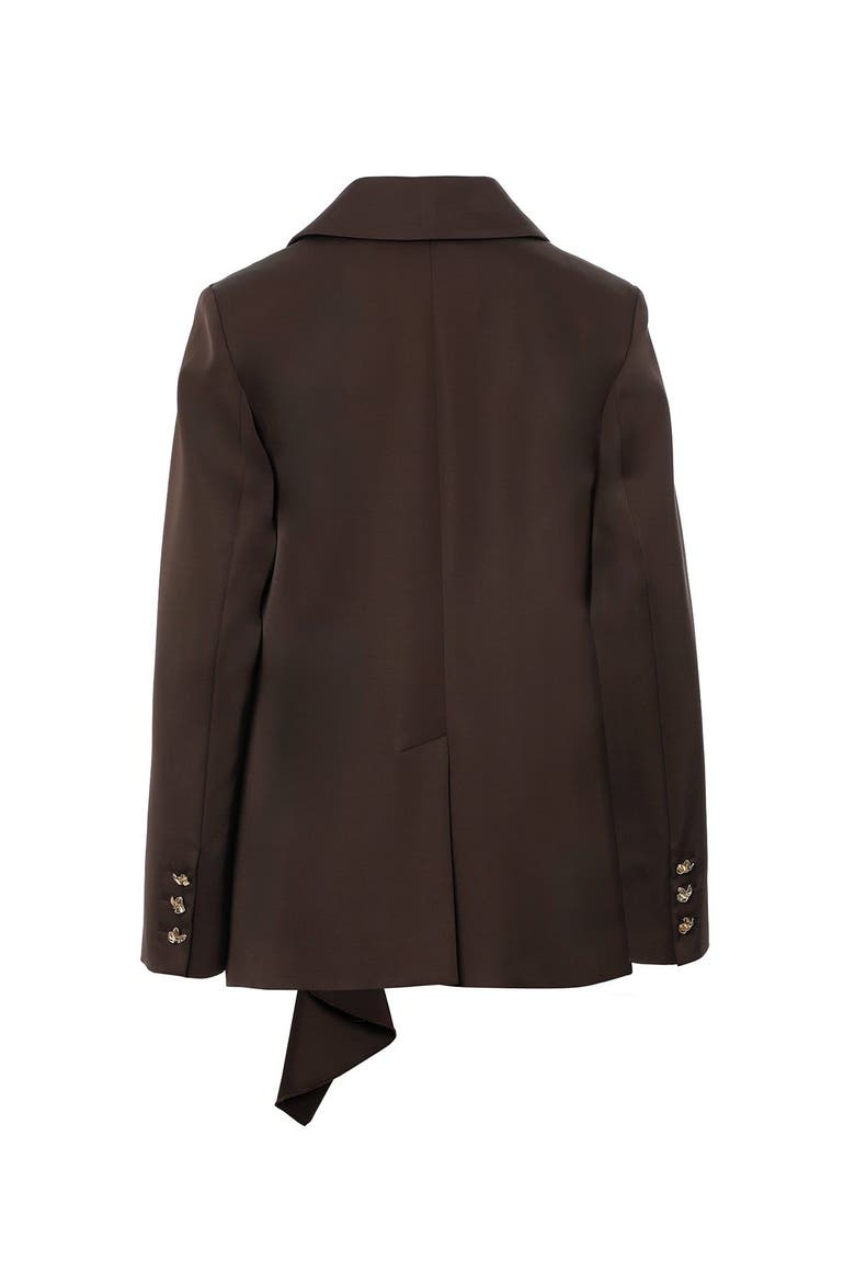 Shirt Collar Ruffle Detail Tailored Brown Jacket, Alternate, color, Brown