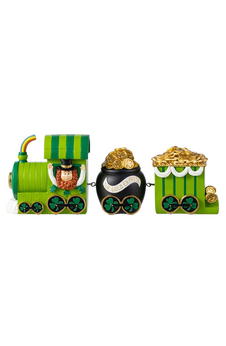 Glitzhome Set of 3 St.Patrick
s Resin Leprechaun Train Table Decor, Main, color, Green