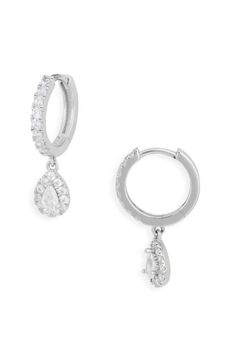 Pavé CZ Pear Drop Huggie Hoop Earrings