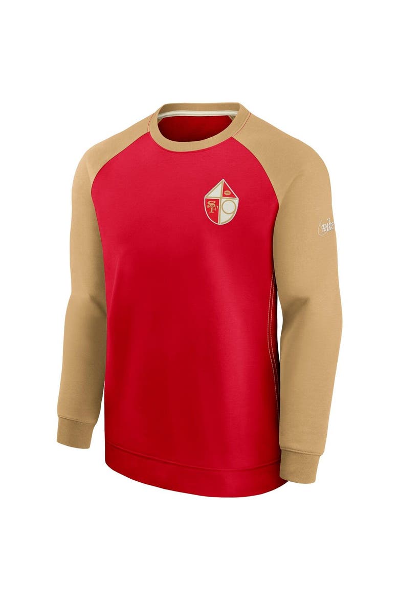 Men's Nike Scarlet/Gold San Francisco 49ers Historic Raglan Crew Performance Sweater, Alternate, color, Scarlet