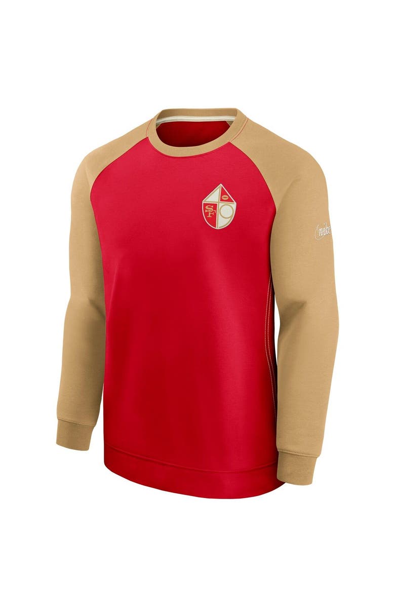 Nike Men's Nike Scarlet/Gold San Francisco 49ers Historic Raglan Crew Performance Sweater, Alternate, color, Scarlet