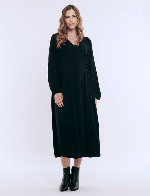 Motherhood Maternity Long Sleeve Button Front Maternity Midi Dress In Black