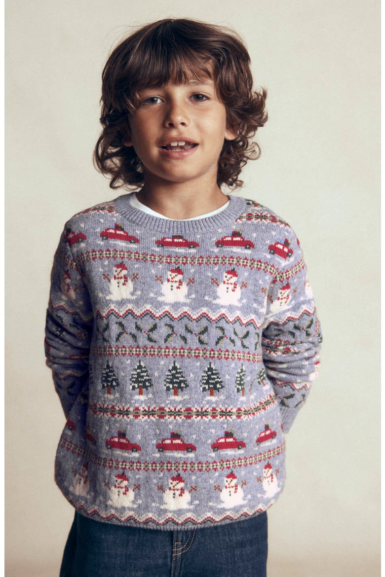 Kids' Fair Isle Sweater, Alternate, color, GLACIER BLUE CHRISTMAS CARS