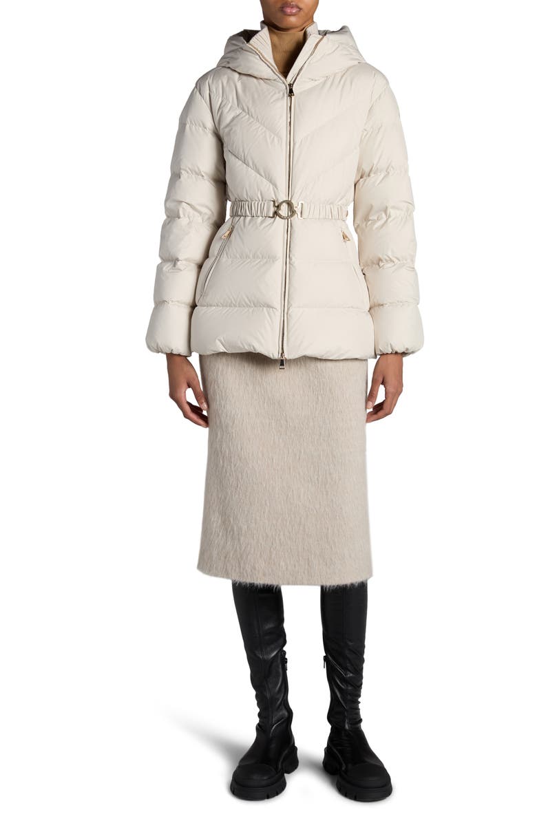 Moncler Brosse Belted Puffer Jacket, Alternate, color, White