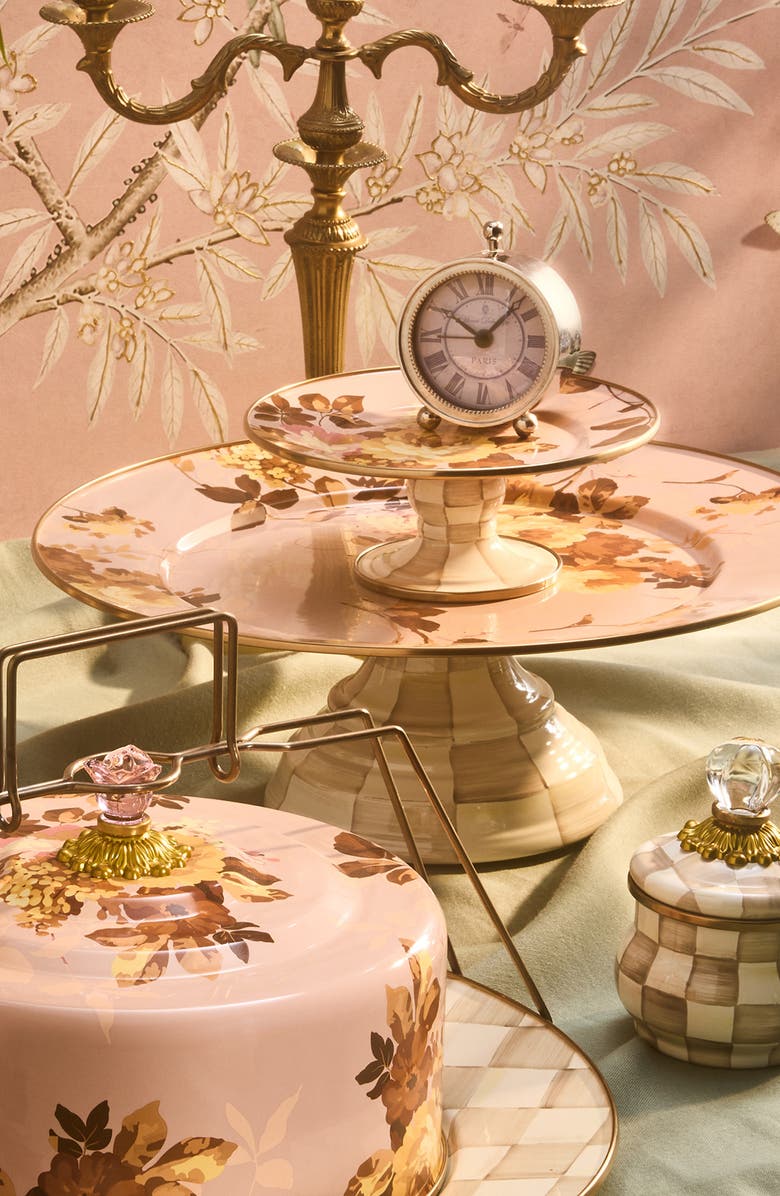 MACKENZIE CHILDS Wild Rose Slate Large Pedestal Platter, Alternate, color, Mauve