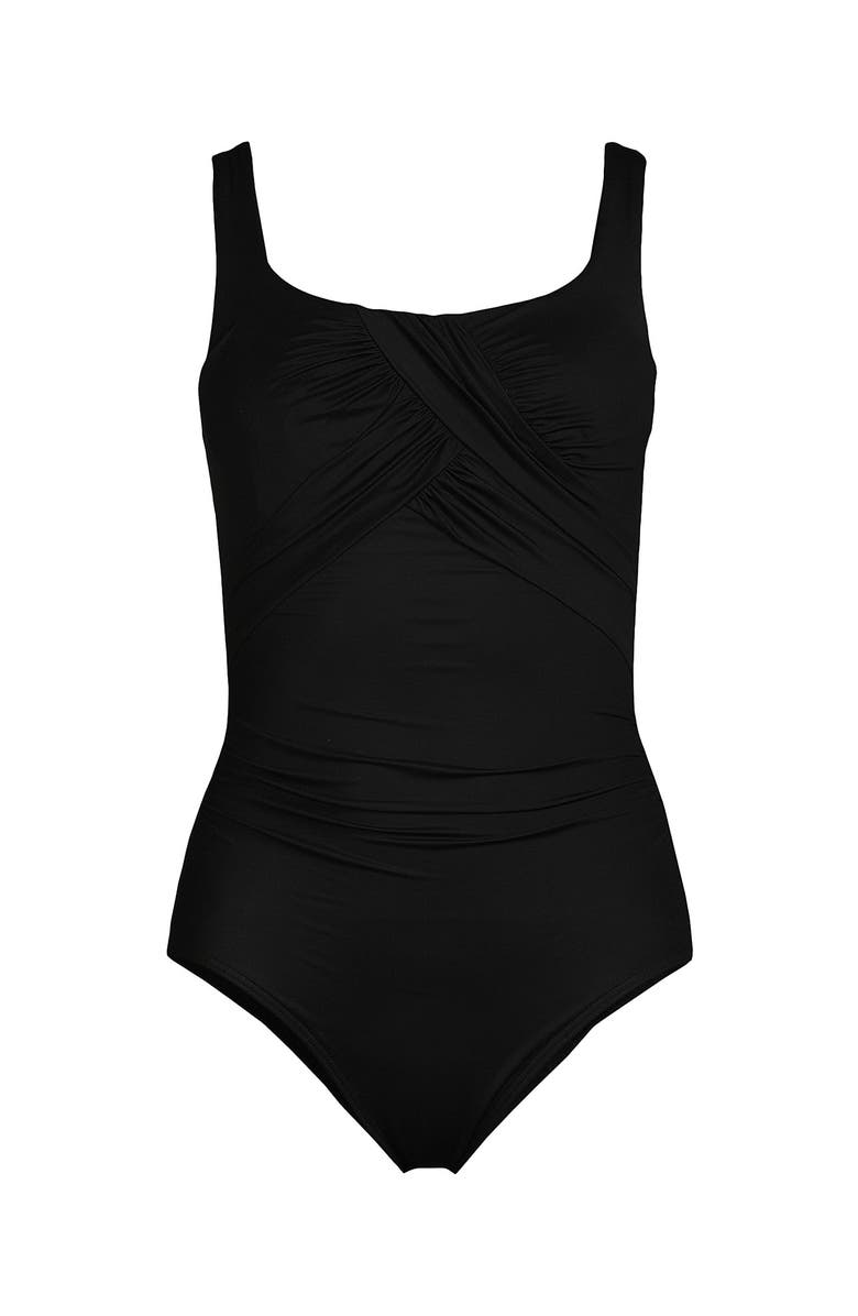 Lands' End D-Cup Slender Grecian Tummy Control Chlorine Resistant One Piece Swimsuit, Alternate, color, Black