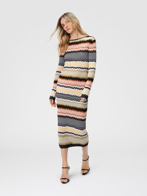 Missoni Long Crew Neck Dress With Chevron Pattern In Multi