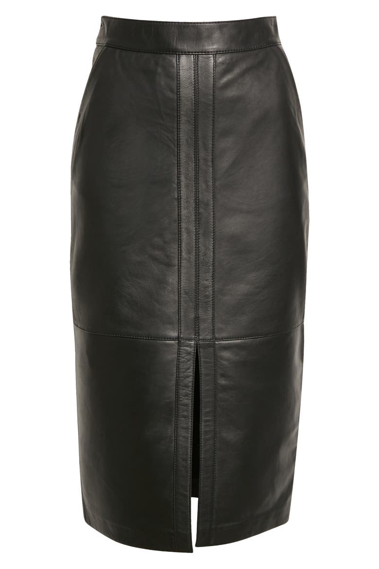 Women's Autry Leather Pencil Skirt, Alternate, color, BLACK