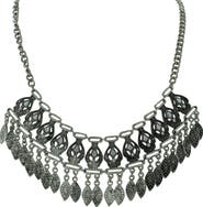 OLIVIA WELLES 14k Gold Plated Detailed Stone and Leaf Bib Necklace