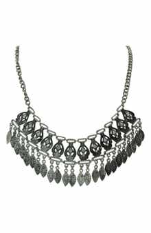 OLIVIA WELLES 14k Gold Plated Detailed Stone and Leaf Bib Necklace