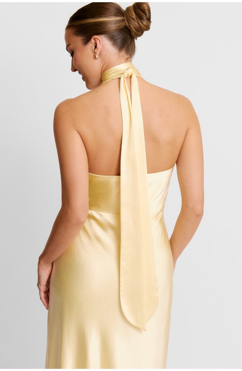 Six Stories Plunge Knot Satin Bridesmaid Dress, Alternate, color, Lemon