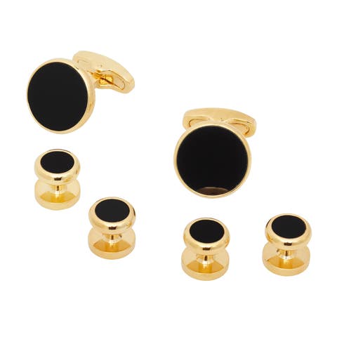 Classic Round Gold Plated Gemstone Cufflinks And Tuxedo Studs