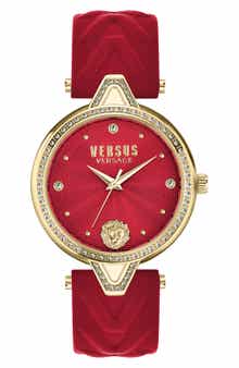 VERSUS Versace V Versus Crystal Leather Strap Watch, 34mm