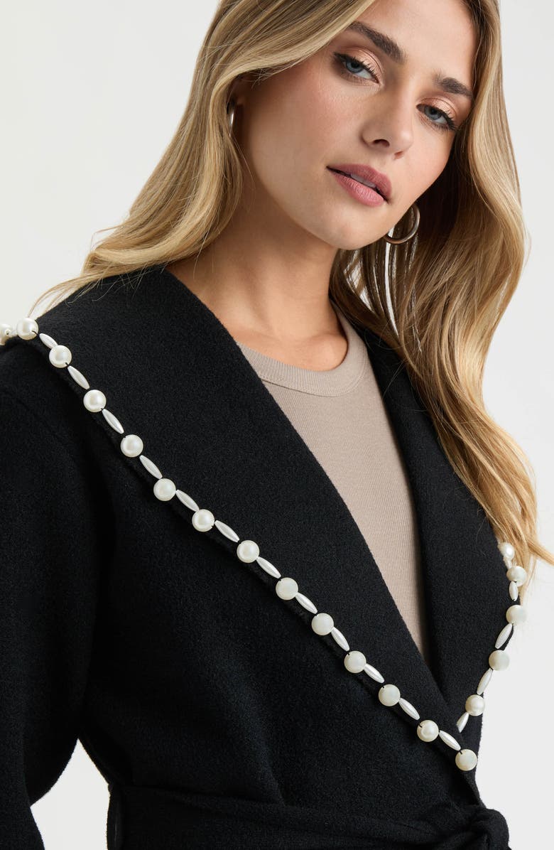 NVLT Pearly Beaded Belted Sweater Coat, Alternate, color, Black