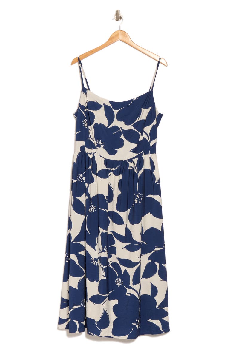 Floral Midi Dress, Alternate, color, WHITE/ NAVY