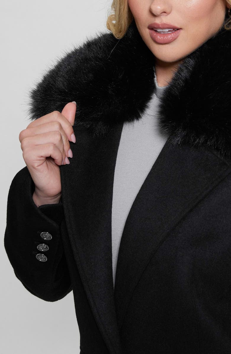 GUESS Nancy Coat with Removable Faux Fur Collar, Alternate, color, Jet Black