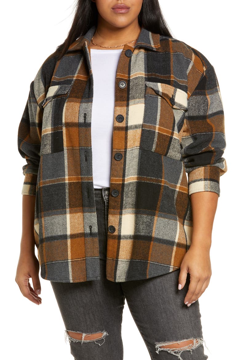 Plaid Shirt Jacket, Main, color, BROWN BELFAR PLAID