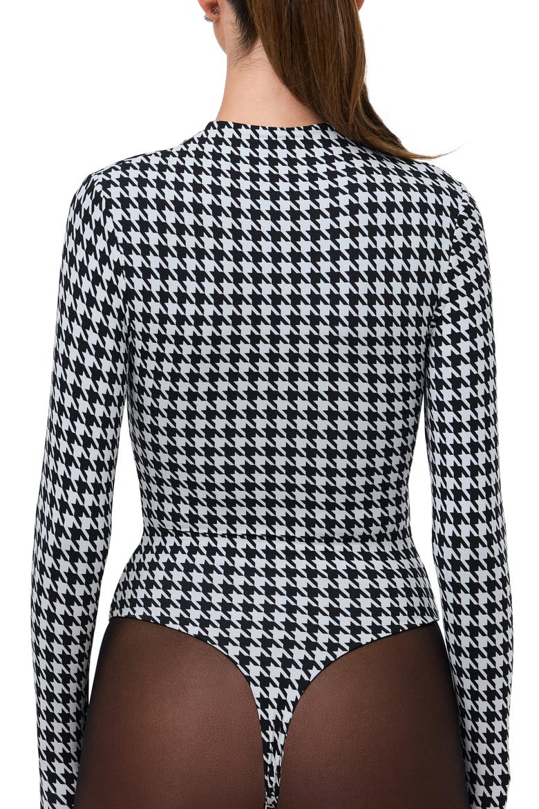 Naked Snakeskin Print Long Sleeve Bodysuit, Alternate, color, HOUNDSTOOTH BLACK/ WHITE