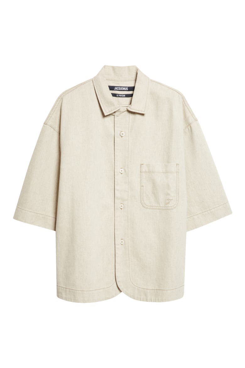 La Chemise Paysan de-Nimes Oversize Denim Button-Up Shirt, Alternate, color, LIGHT BEIGE