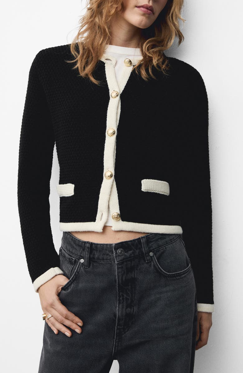 MANGO Contrast Trim Crop Cardigan, Main, color, 
