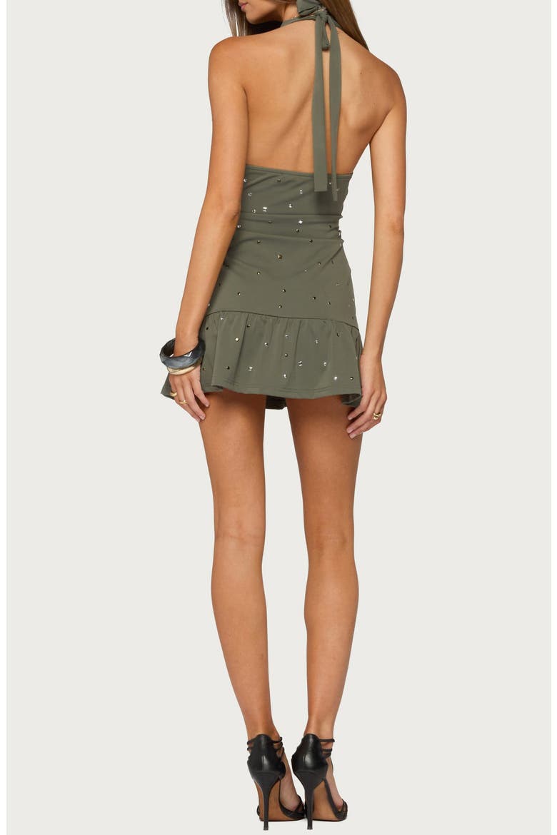 Andra Studded Halter Minidress, Alternate, color, OLIVE