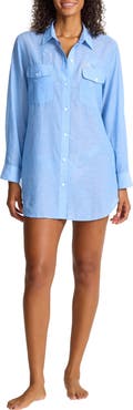 Tommy Bahama Cotton Voile Cover-Up Boyfriend Shirt