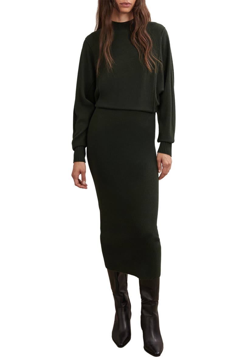 Reiss Suni Long Sleeve Midi Sweater Dress, Main, color, Dark Green