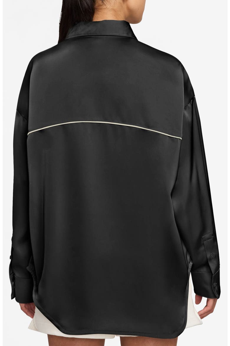 Oversize Satin Button-Up Top, Alternate, color, BLACK/ SAIL