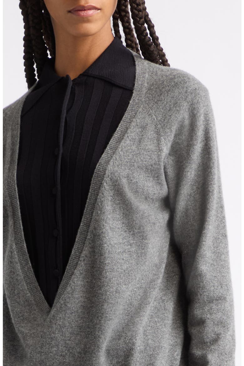 Deep V-Neck Wool & Cashmere Sweater, Alternate, color, PEWTER GREY