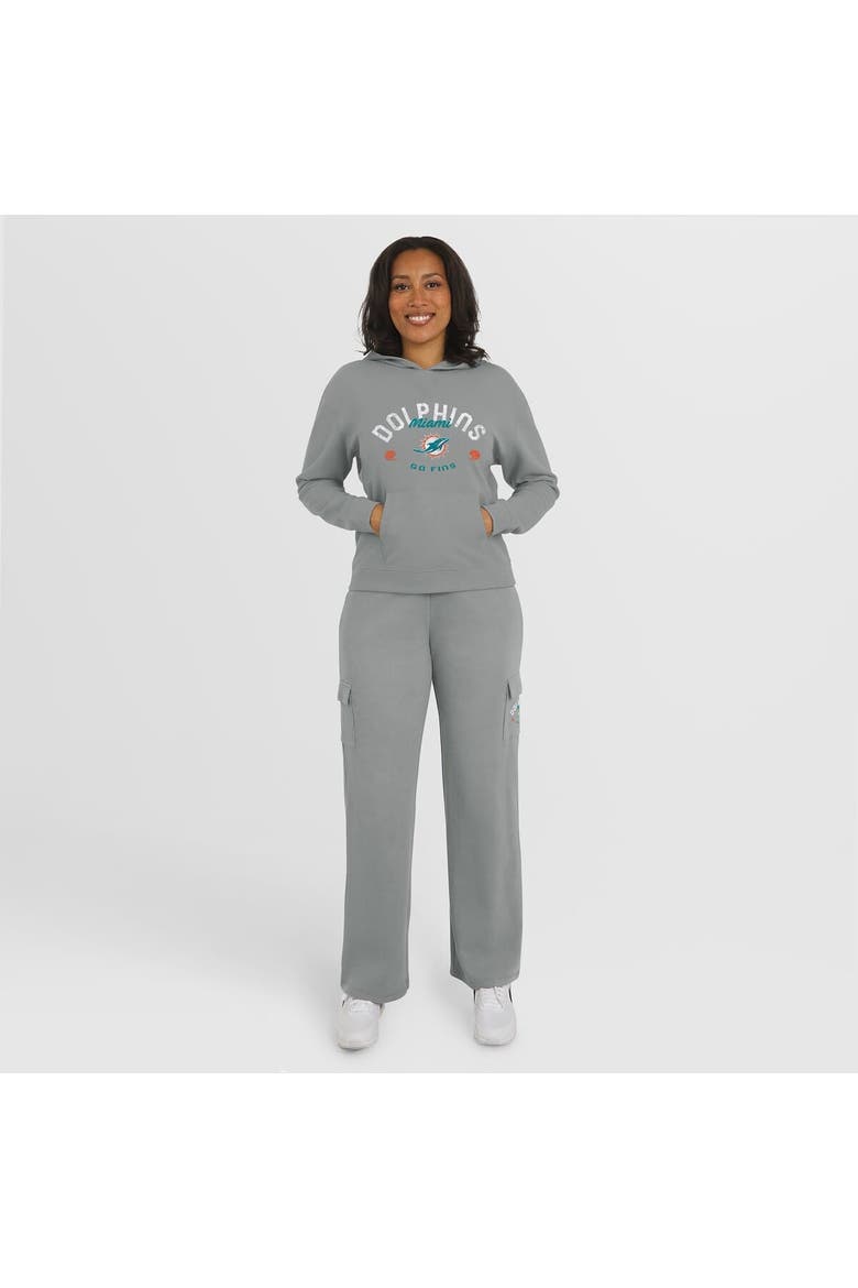 Women's WEAR by Erin Andrews Gray Miami Dolphins Waffle-Knit Long Sleeve Hooded Shirt & Pants Lounge Set, Main, color, Gray