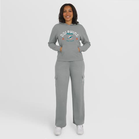 Women
s WEAR by Erin Andrews Gray Miami Dolphins Waffle-Knit Long Sleeve Hooded Shirt 
Pants Lounge Set