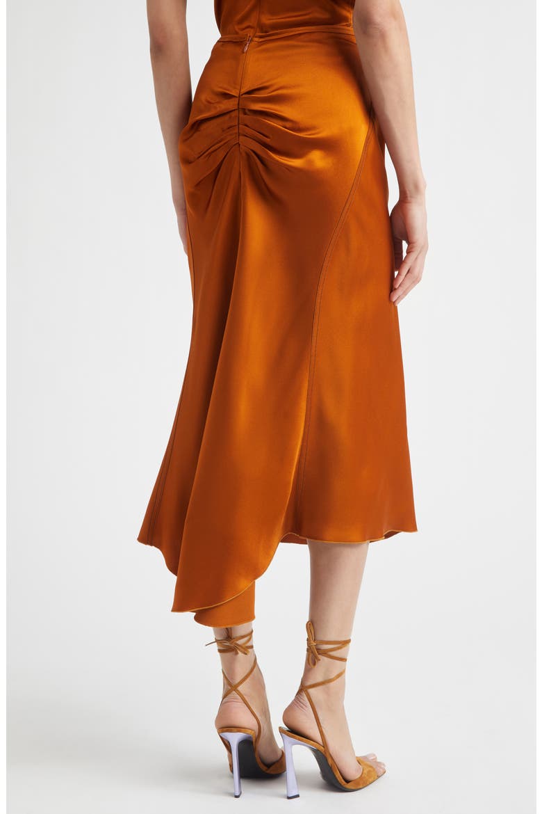 Gathered Satin Midi Skirt, Alternate, color, BRONZE