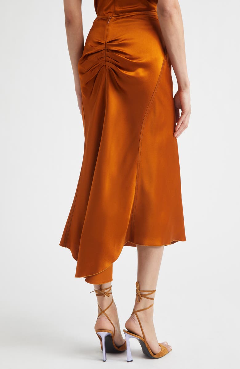 Victoria Beckham Gathered Satin Midi Skirt, Alternate, color, Bronze