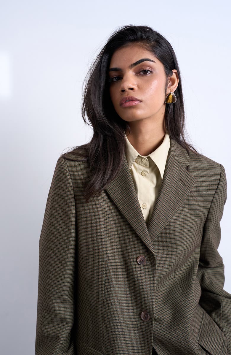 Topshop Oversize Houndstooth Blazer, Alternate, color, Medium Green