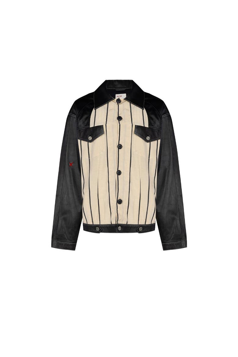 Silk & Linen Blend Free Heaven Kutnia Striped Vegan Leather Jacket, Main, color, grey