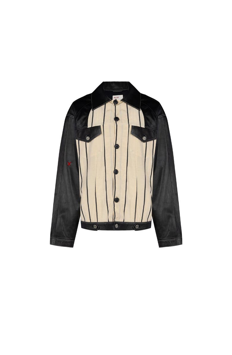 PCFG Silk & Linen Blend Free Heaven Kutnia Striped Vegan Leather Jacket, Main, color, Black-Beige