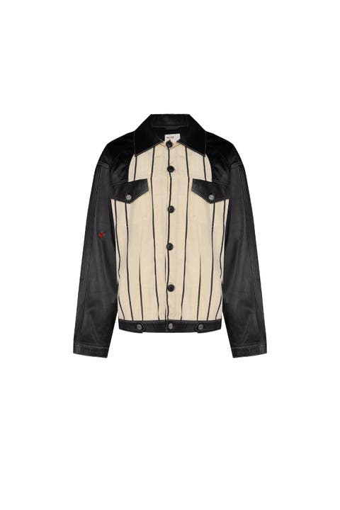 Silk & Linen Blend Free Heaven Kutnia Striped Vegan Leather Jacket